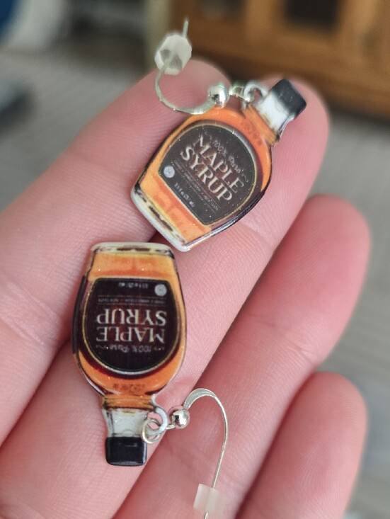 Jewelry - Maple Syrup Bottle Dangle Earrings - Orange & Black